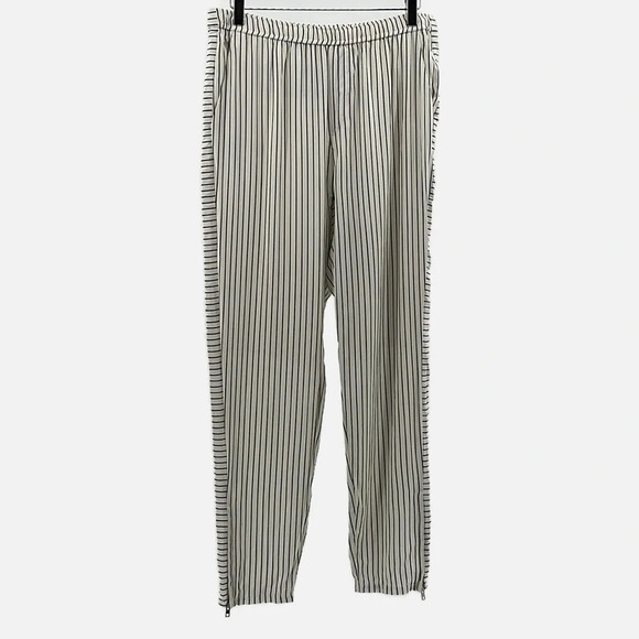 Rag & Bone Striped Silk Pants with Ankle Zips in Ivory & Black - Size 10 - Picture 1 of 10